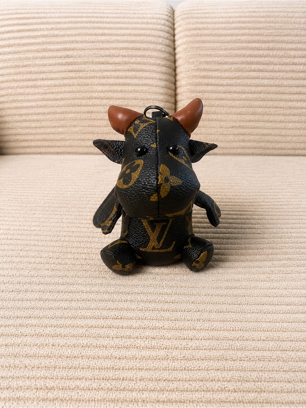 Luxury Monogram Cow Bag Charm - Brown/Gold Accents Key Chain - Picture 2 of 5